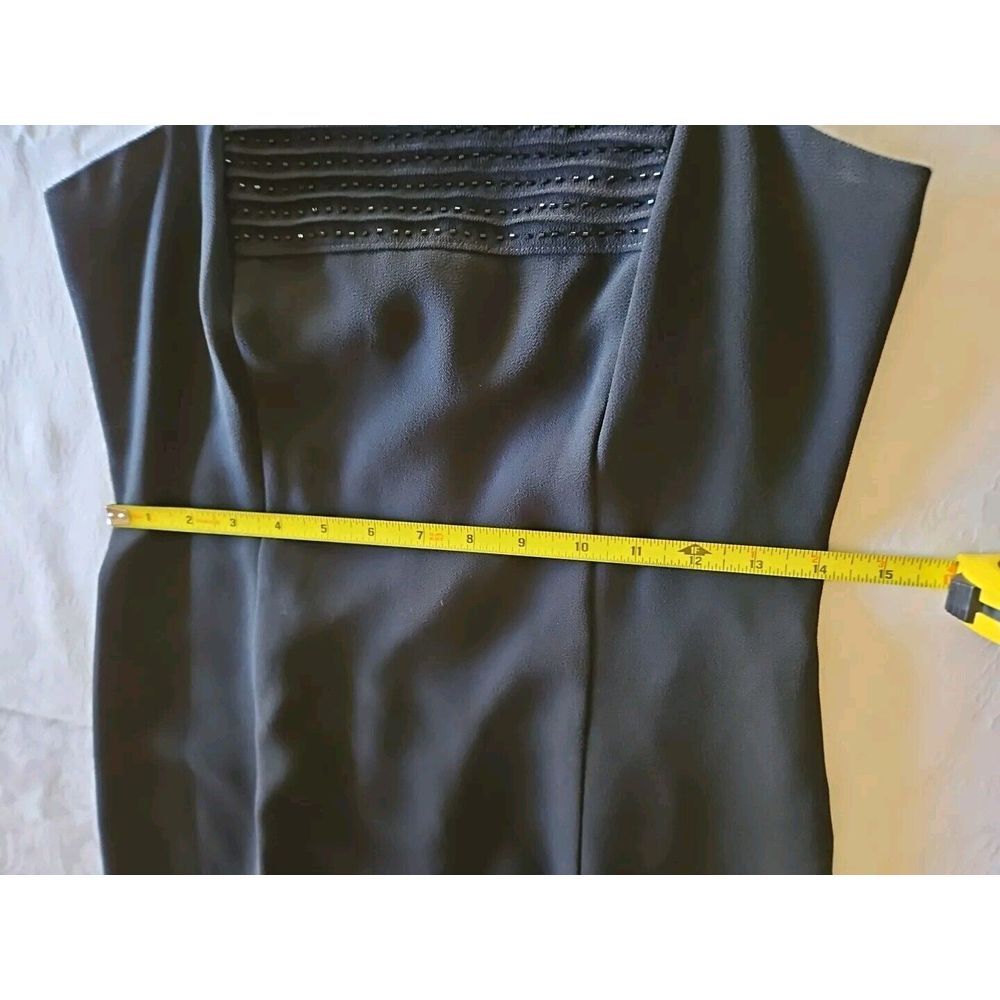 J.R. Nites by Caliendo BLACK BEADED Cocktail Dress Front Slit LBD Lined Sz 4 - Picture 9 of 10